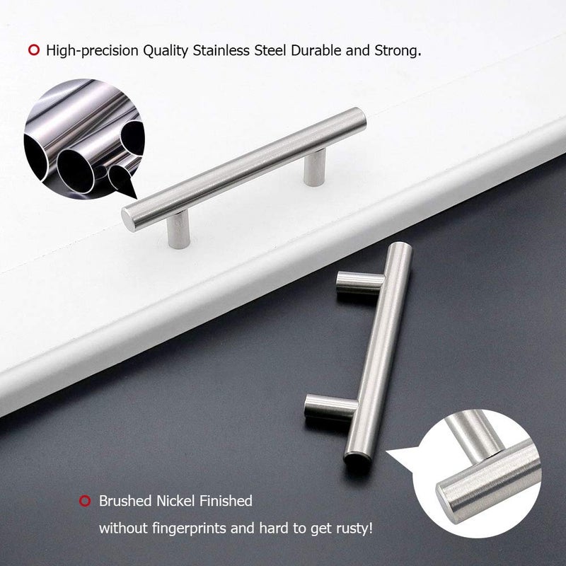 homdiy 10 Pack |Cabinet Handles Brushed Nickel Cabinet Pulls Cabinet Hardware 2-1/2in Hole Centers Drawer Pulls Kitchen Cupboard Euro T Bar Dresser Pulls 201SN - Image 4